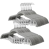 ManGotree Pants Hangers with Movable Clips, Non-Slip Velvet Skirt Hangers, Space-Saving Clothes Hangers for Pants, Skirts, Shirts, Coats, Dresses (32 Pack, Grey)