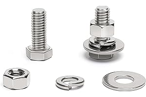 (12 Sets) 3/8-16 x 1 Hex Head Screw Bolt, Nuts, Flat Washer & Spring Lock Washers, 18-8 (304) Stainless Steel, Fully Threaded, by Skvltvfyt
