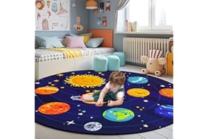 BOSHENGYA Round Space Rug for Kids Room Solar System Circle Rugs for Bedroom Kids Rugs for Playroom Boys Space Planet Theme Rug Living Room Dining Room Decor 47x47 inch