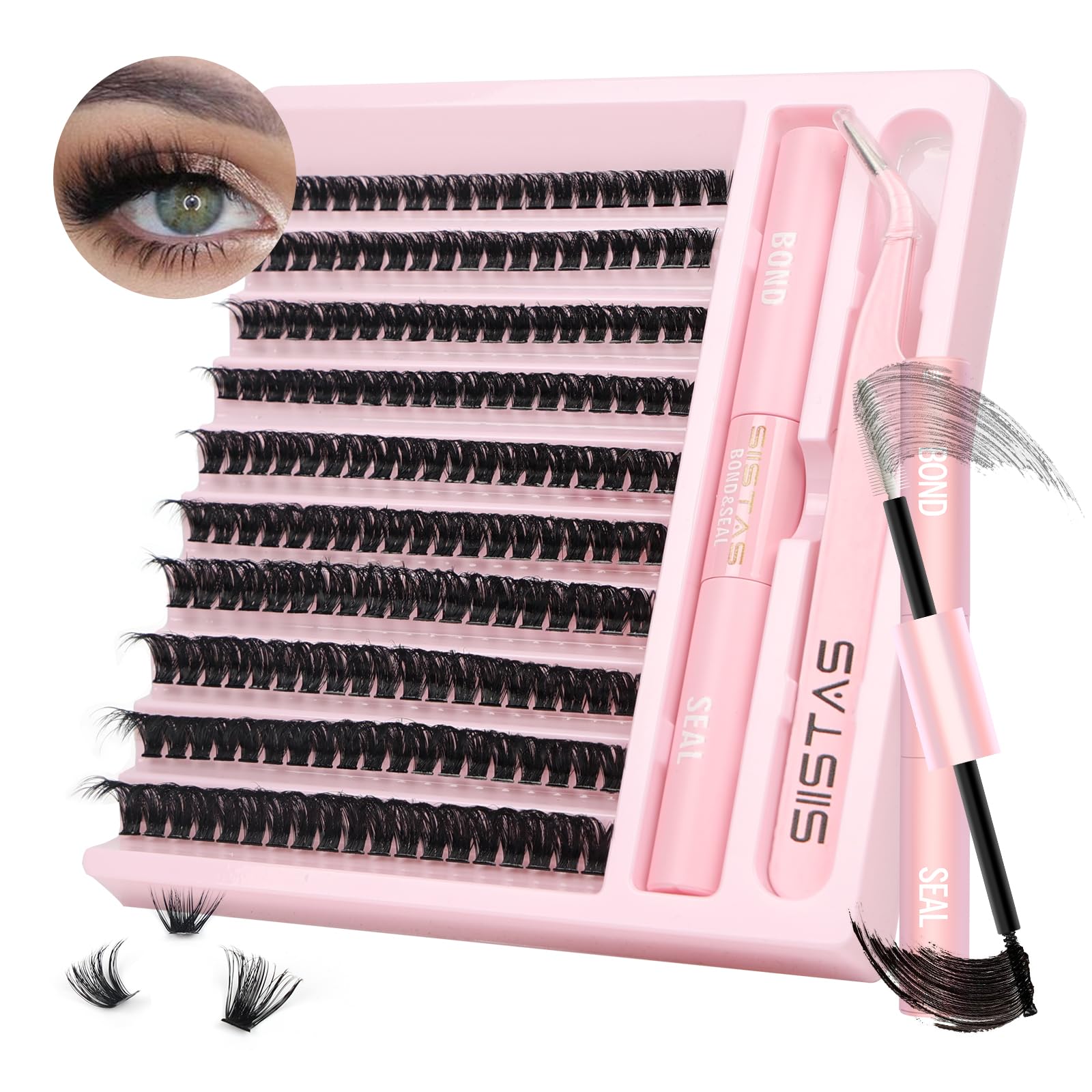 DIY Lash Extension Kit，200pcs Lash Clusters Individual Lashes Eyelash Extension Kit D Curl Volume Cluster Eyelashes with Lash Bond and Seal and Lash Tweezers，Application at Home Lash Extension Kit(80D