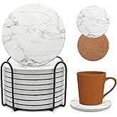 AEE FIRSONE Ceramic Coaster Set of 8, 4 Inch Drink Coasters with Holder, Absorbent Drink Coasters for Dining Table, Round Coasters Set for Drinks, Cup Coaster for Home Decor, Housewarming Gift