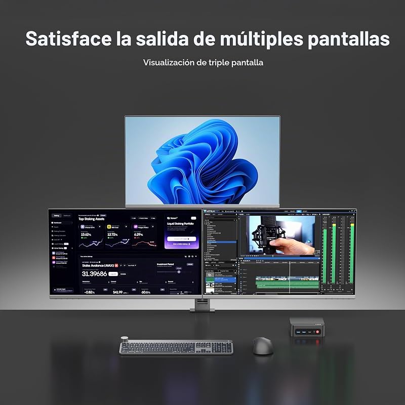 P4ultra Mini PC, Ryzen 7 7730U (hasta 4,5 GHz, 8C/16T) Mini Ordenador, DDR4 16 GB RAM, SSD M.2 PCIe NVMe de 1 TB Mini Escritorio, HDMI/DP/USB-C, Salida Triple 4K, LAN RJ45 *2, WiFi 6E, BT 5.2