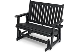 MEGA CASA Poly Lumber Patio Glider 2-Seater, Ergonomic Deep Seat and High Backrest, with Removable Cup Holders, Wood-Like Pattern, Heavy Duty 900 LBS, for Outdoor Patio Porch Garden (Carbon Black, 2-Seater)