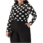 WDIRARA Women's Plus Size Polka Dots Mesh Sheer Tops Lettuce Trim Mock Neck Long Sleeve Tee Shirts