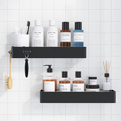 Kitsure 2 Pack Rustproof Shower Caddy - 2 Shelves, Drill-Free, Black
