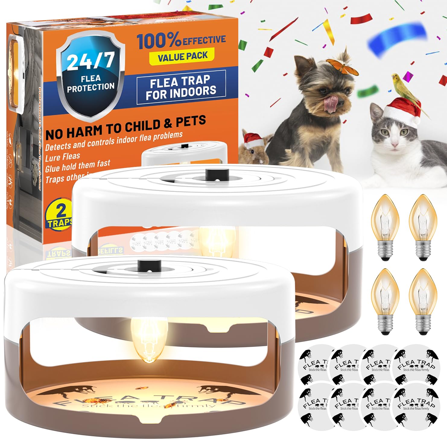 Photo 1 of 2 Pack Flea Traps for Inside Your Home, Indoor Flea Light, Bed Bug Killer with 8 Sticky Pads & 4 Light Bulb, Odorless Natural Insect Infestation Treatment Trap for Kid Pet