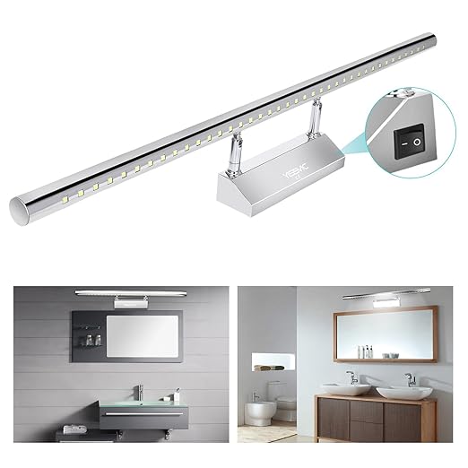 Yissvic LED Spiegelleuchte 9W Bilderleuchte Edelstahl Badlampe 180° Einstellbar mit Schalter Wasserdicht IP44 70cm Kaltweiß (