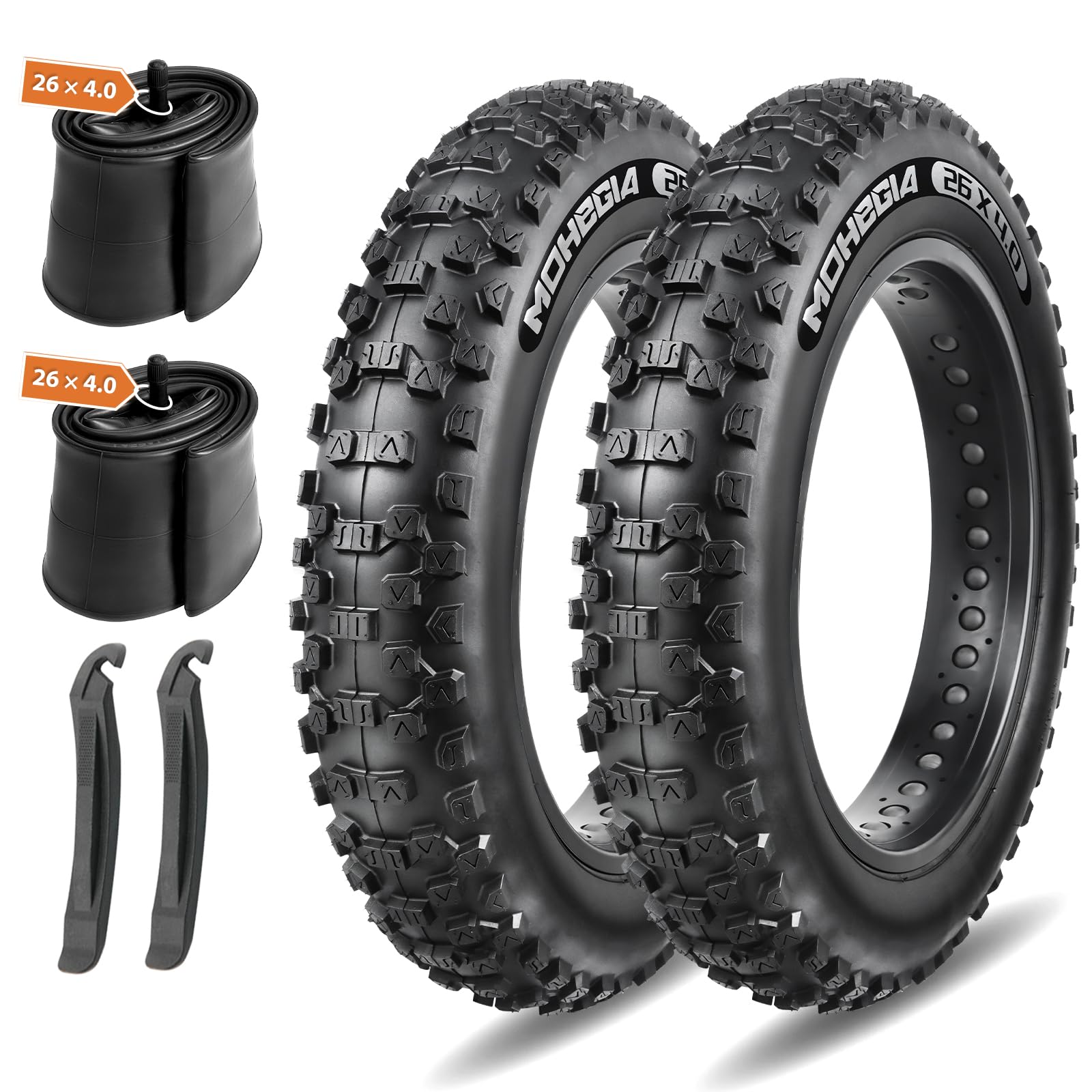 Photo 1 of MOHEGIA EBike Fat Tire Replacement Set: 2 Pack 26x4.0-inch Folding Bicycle Tires, Inner Tubes, and Tire Levers, High-Performance and All-Terrain with Offroad or Trail Riding