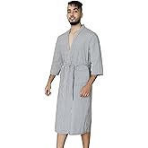 MHJHBBE Mens Bathrobe, Lightweight Cotton Short Sleeve Silky Bath Robe for Men