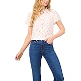 CeCe Womens Bubble Sleeve Split Neck Blouse with Tie