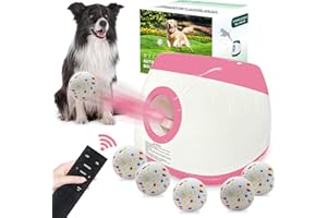SOCO Automatic Ball Launcher for Dogs - 3 Distance Settings (40/60/80FT) w/Remote Control | 2.5" ETPU Tennis Balls | Indoor/Outdoor Dog Toy | 6 Balls & Quick Charge Included