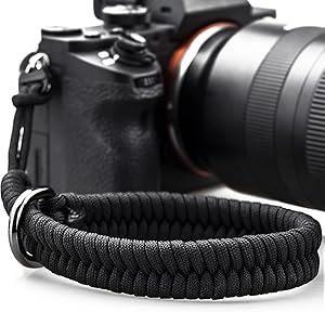 AQAREA Kamera-Handschlaufe mit sicherem Anschluss für Nikon, Canon, Sony, Panasonic, Fujifilm, Olympus DSLR, spiegellos, verstellbare Paracord-Kamera, Handschlaufe mit Schnellentriegelung, schwarz