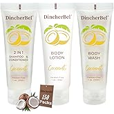 Travel Size Toiletries Kits, Bulk Mini Hotel Guest Amenities (Tropical Coconut, 1oz each), 3-Piece Sets Refreshing Coconut Scent - 50 Shampoo & Conditioner 2 in 1, 50 Body Wash and 50 Body Lotion