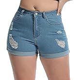 Laeyzuo Women's High Waisted Stretch Jean Shorts Foldead Hem Fashion Denim Shorts
