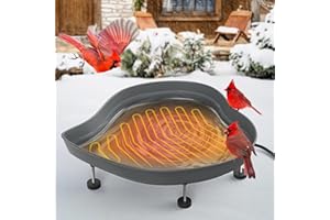 LAWNVIGOR Heated Bird Baths for Outdoors for Winter - 60W Thermostatically Controlled Heated Bird Bath for Outside Winter, Large Capacity Heated Birdbath for Outdoors for Winter Garden Yard Lawn Decor - Gray