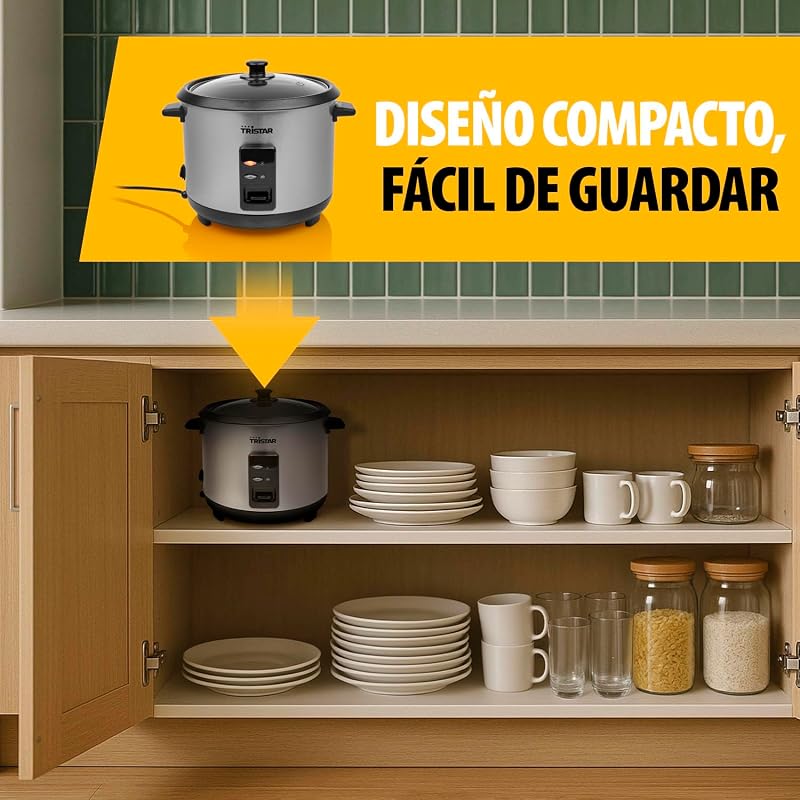 Olla Arrocera, 1,5 L de Capacidad, Carcasa de Acero Inoxidable, Bandeja de Vapor, Apagado Automático, Función Mantener Caliente, 500 W, RK-6145