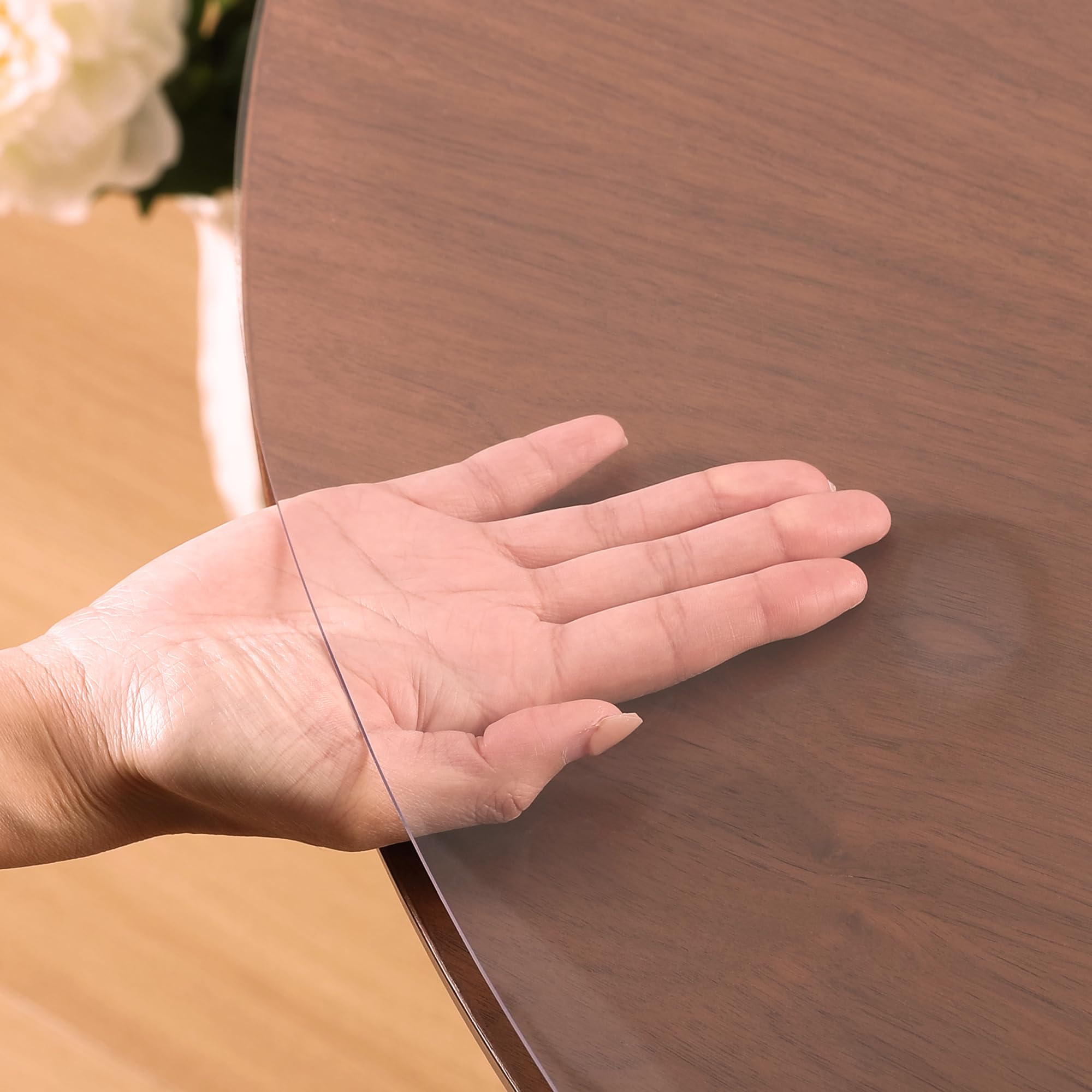 Photo 1 of NAP2WELL Clear Round Table Cover Protector 42 Inch, 2.0mm Transparent Plastic Table Protector Waterproof, Anti-Scratch Clear Desk Mat for Office Desktop Dresser Dining Table, FDA Compliant