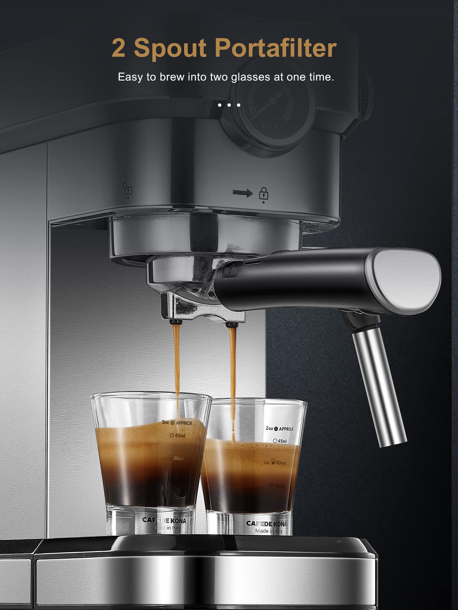 Yabano Espresso Machine, 15 Bar Fast Heating Espresso Coffee machine with Milk Frother Wand for Cappuccino, Large Water Tank, 1350W Automatic Espresso Latte Maker for Home