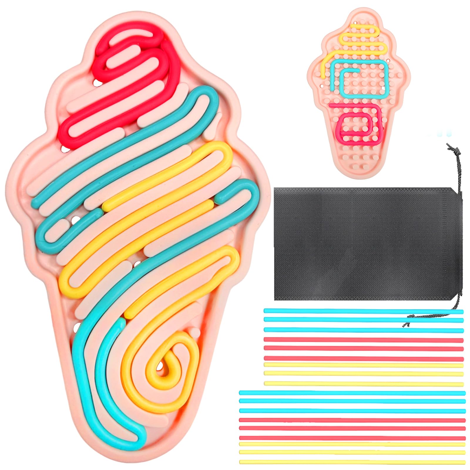 Juvanovo Push Peel Sensory Board, Silicone Sensory Activity Board, Sensory Toys for ADHD ADD OCD Autism, Double Side Fidget Board with 18 Strings, Silicone Fidget Toy (Ice Cream Cone)