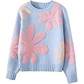 BEAUDRM Girl's Floral Print Crew Neck Loose Sweater Long Sleeve Vintage Pullovers Sweater Jumper Tops