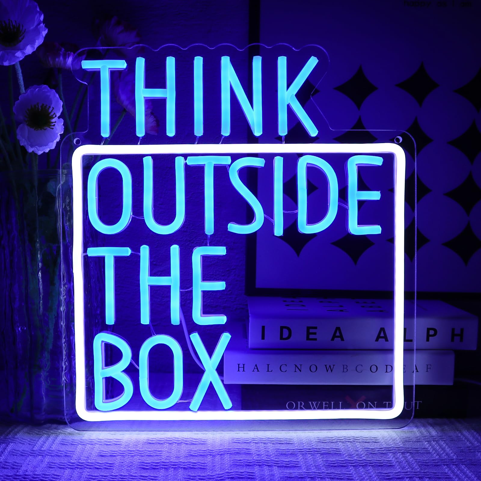 OYCGZV Think Outside The Box Neon Light Sign - Think Neon Sign for Wall Decor Dimmable Neon Wall Light USB Led Sign for Study Room Classroom Meeting Management Office Man Cave Business Exhibition