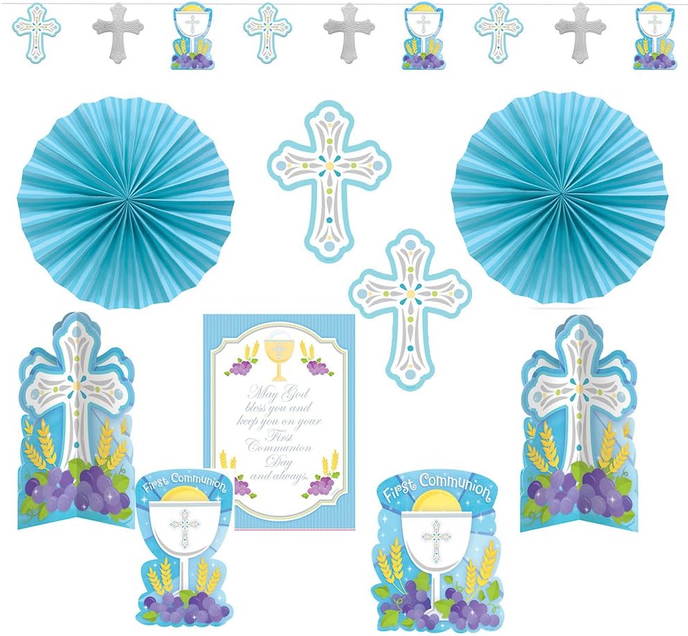 Amazon Com Amscan First Communion Blue Paper Decorating Kit 10