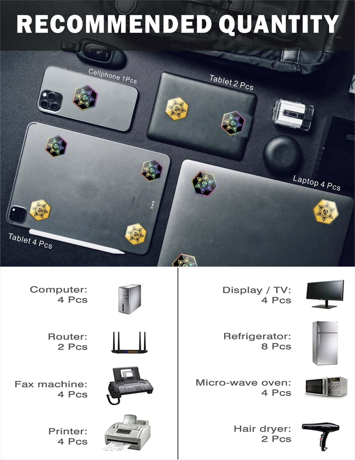 Cell Phone Protection Stickers-Gold 6 Pcs & Black 6 Pcs Phone Sticker from All Phones/Tablets/Laptops/Computer/WiFi... All Devices 12 Pcs