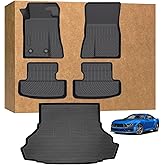 Floor Mats for Ford Mustang 2015-2025 (Not for Mustang Mach-E, Not for Cargo Liner with Subwoofer), TPE Waterproof Non-Slip All Weather Protection Custom, Floor Mats & Cargo Liner