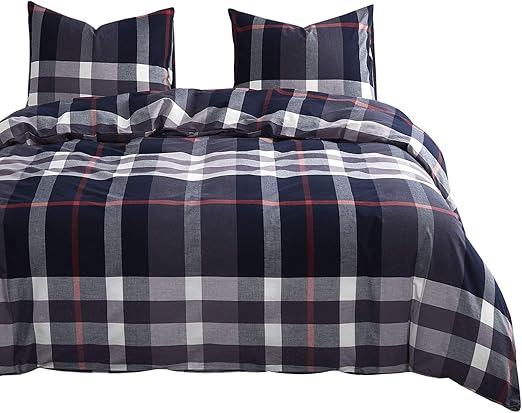 Amazon Com Wake In Cloud Plaid Duvet Cover Set 100 Washed
