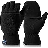 Convertible Mittens Men - Winter Fingerless Gloves Thermal Warm Polar Fleece Flip Top Half Finger Gloves for Running Driving