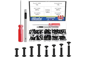 Glarks 70 Sets M5 x 15/18/20/25mm Black Chicago Screws Kit, Includes 70pcs Chicago Binding Screws, 1pcs Punch, 1pcs Screwdriv
