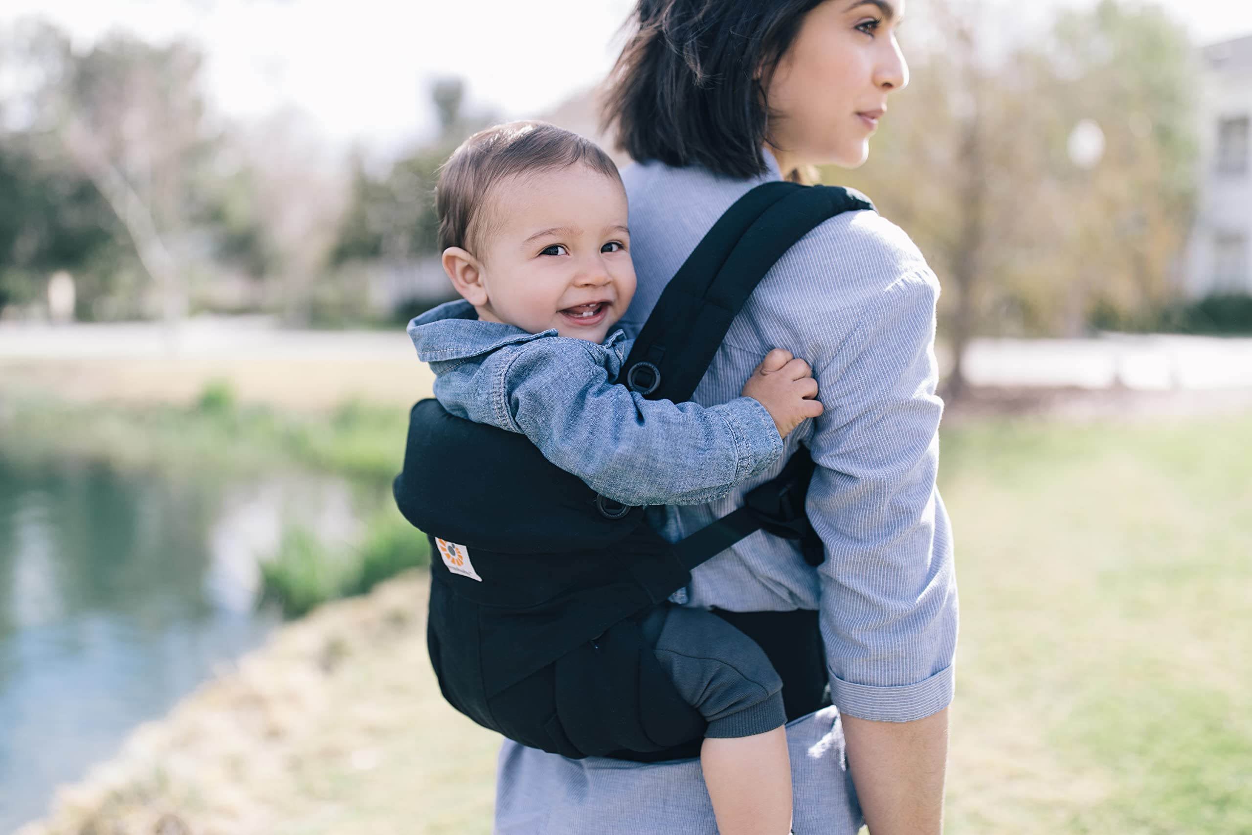 Ergobaby 360 All-Position Baby Carrier with Lumbar Support (12lbs - 45lbs) - Premium Cotton Toddler Carrier - Soft Air Mesh Fabric - Pure Black