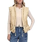 Locachy Womens Ribbon Tie Puffer Vest Warm Sleeveless Open Front Cropped Padded Outwear Vest