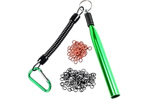 SIWRIOM Wacky Rig Tool with Fishing O-Rings, Wacky Worm Rigging Tool Kit for Senko, Fishing Ring Rigging Tools for Clip Soft Baits Worms with Keychain Lanyard Fishing Bait Rigs