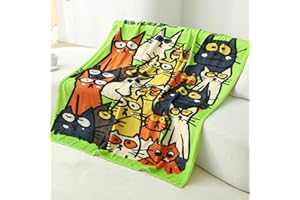 SYMI SMMR Summer Throw Blanket, Warm Soft Cute Cat Lover Gifts for Women, Mom Gift, Funny Themed Blankets for Kids, Birthday Christmas, Green