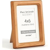 4x6 Picture Frame, USA-Sourced Natural Cherry Wood Photo Frame with Tempered Glass, Handcrafted Rounded Corner 4 x 6 Wooden Frame Matted to 3.5x5 Photos, Wall or Tabletop Display