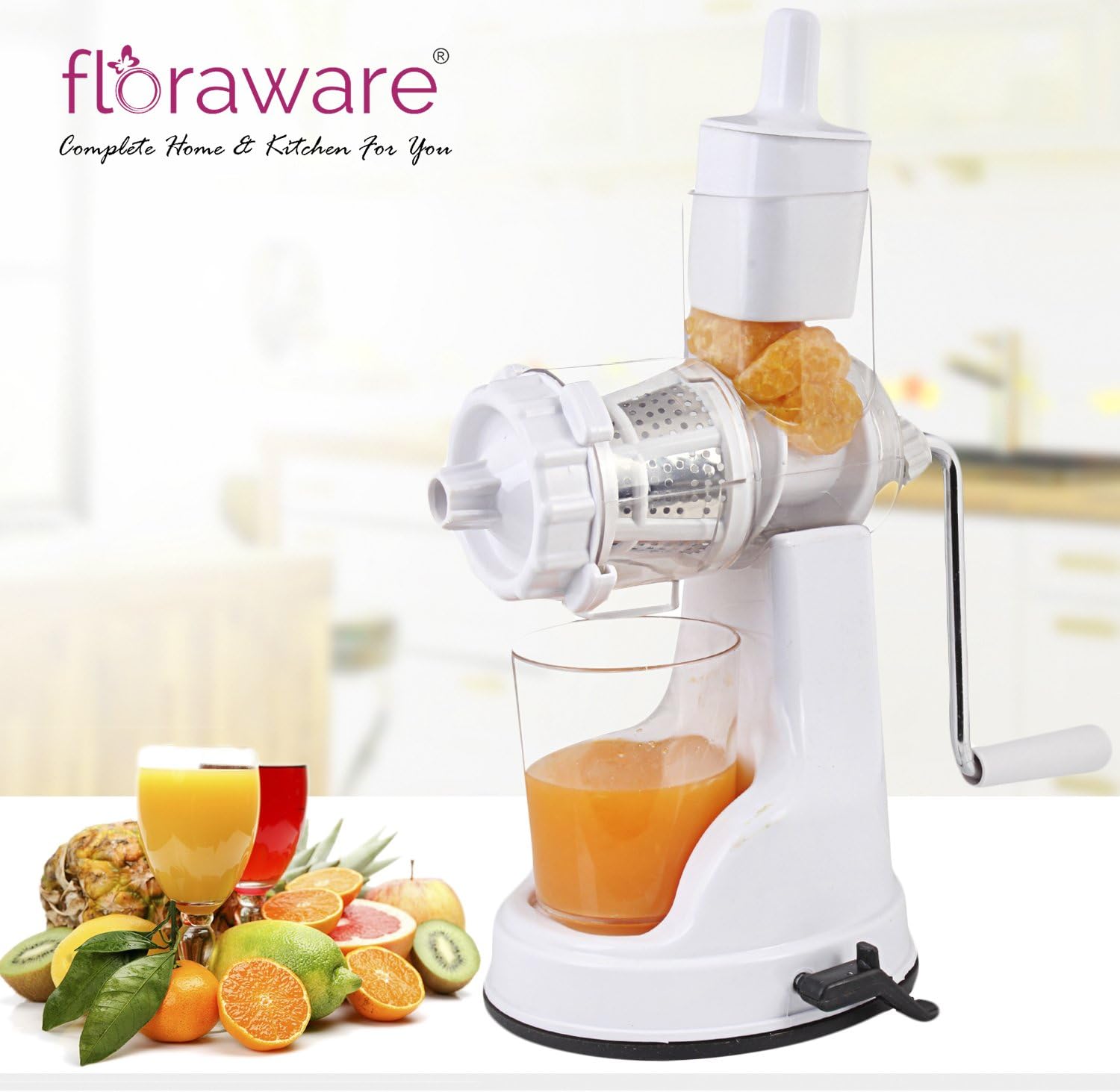 Floraware Plastic Fruit and Vegetable Juicer With Vacuum Locking System White