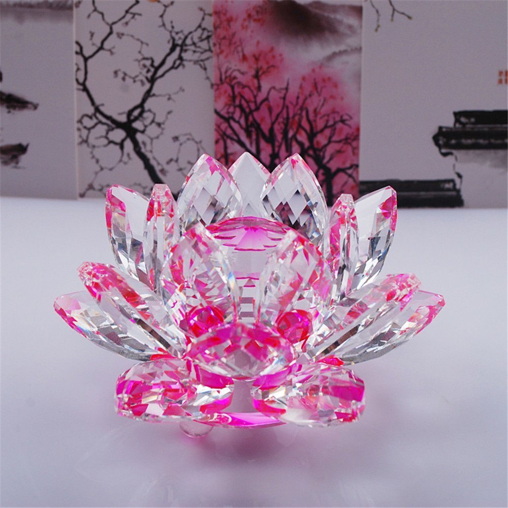 Value for Money Products Crystal Lotus Flower Bouquet Large Size Craft Home Decoration Birthday Wedding Gift Crystal Glass Pink