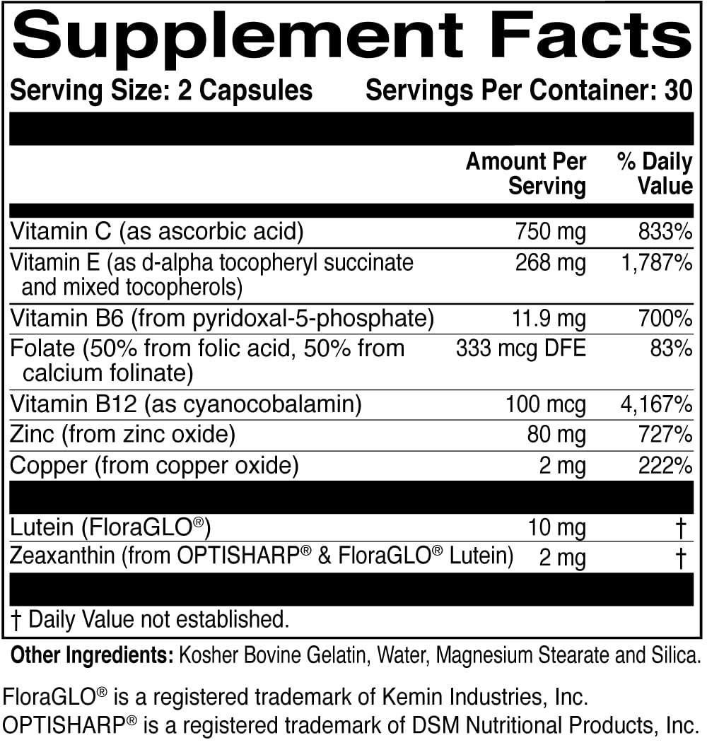 MacularProtect AREDS 2 Formula – Eye Health Vitamin and Mineral Supplement with Lutein, Zeaxanthin, and B Vitamins (B6, B12, and Folate) for Extra Macular Support – 60 Capsules