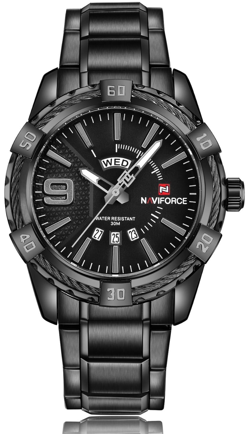Naviforce Pride Analogue Jet Black Dial Metal Chain Men's Wrist Watch 