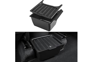 KUNIST Rear Under Seat Organizer for Tesla Model Y 2024 Accessories Backseat Storage Box with lid Center Console Storage Tray Trash Can Bin for Tesla Model Y 2020-2024 (Push-button Design