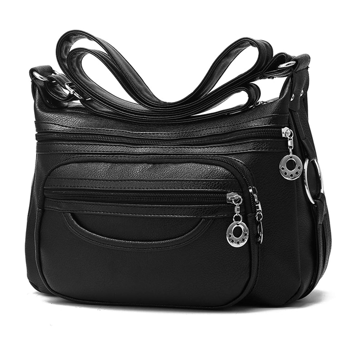 NOTAG Women Crossbody Bag, Soft PU Leather Multi-Pocket Casual Crossbody Handbags Large Capacity Shoulder Bag (Black)