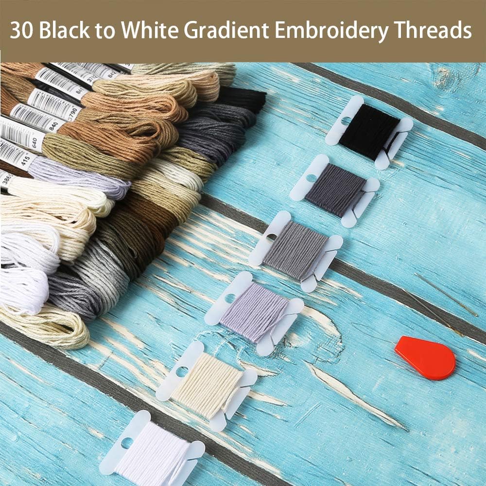 Pllieay 30 Skeins Friendship Bracelets Floss, Black to White Gradient Grey Embroidery Floss - Image 3