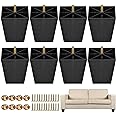 TURSTIN Furniture Legs Plastic Sofa Coach Legs Square Tapered Feet Sofa Legs with T-Nuts Screws for Legs Sofas Chairs Cabinets Dressers Beds, Black (8, 4 Inches)