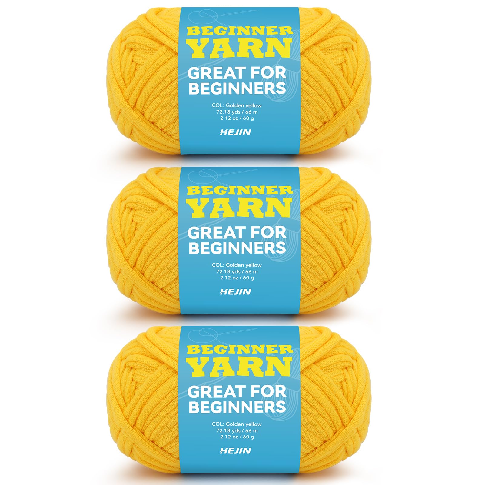 Photo 1 of 3x60g Yellow Yarn for Crocheting and Knitting;3x66m (72yds) Cotton Yarn for Beginners with Easy-to-See Stitches;Worsted-Weight Medium #4;Cotton-Nylon Blend Yarn for Beginners Crochet Kit Making