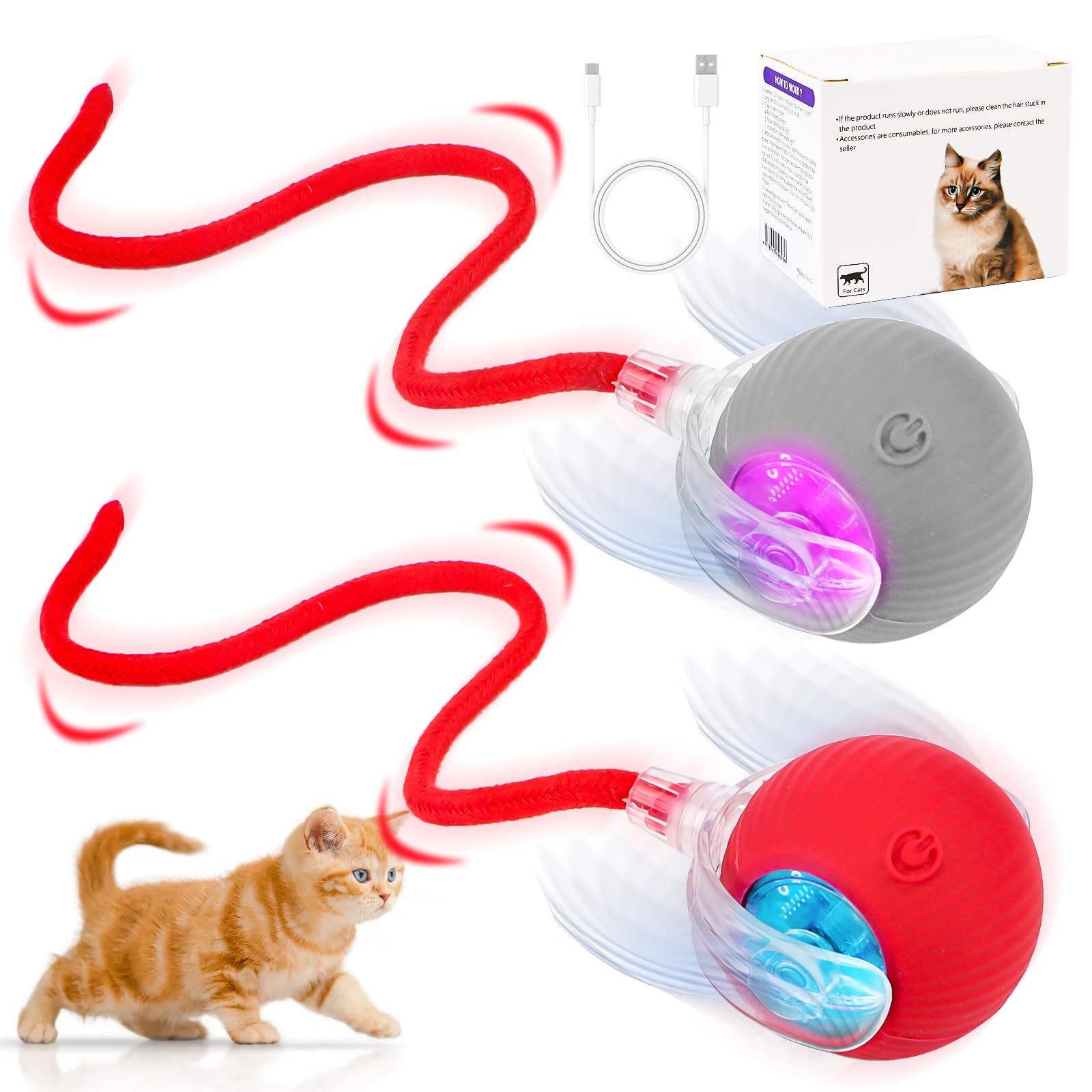 Chewie Interactive Toys, 2 Pack Chewie Ball for Cats & Dogs, 360° Smart Automatic Rolling Ball for Large, Medium & Small Pets