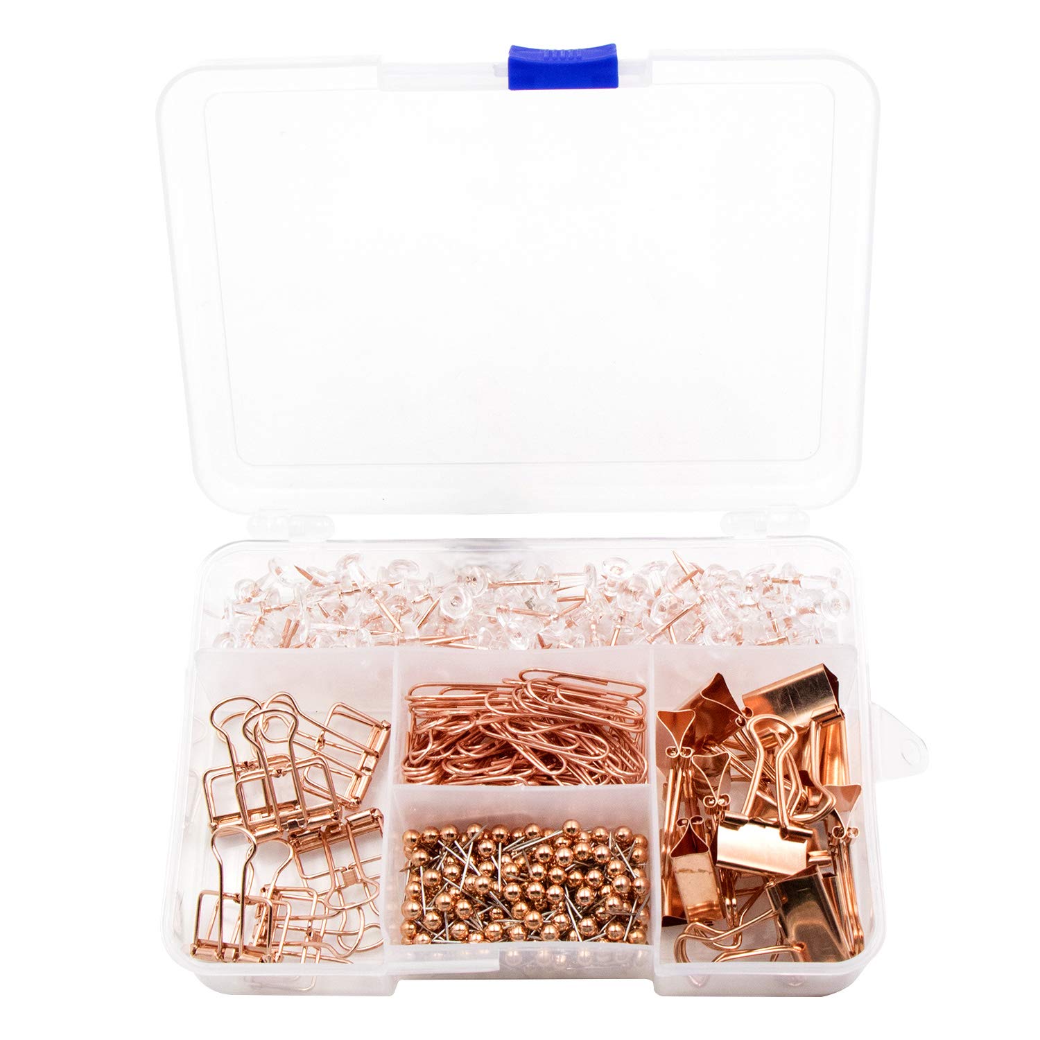 VAPKER Push Pins Binder Clips Paper Clips Map Pins Sets, 5 Styles 400PCS Rose Gold Office Supplies for School and Home