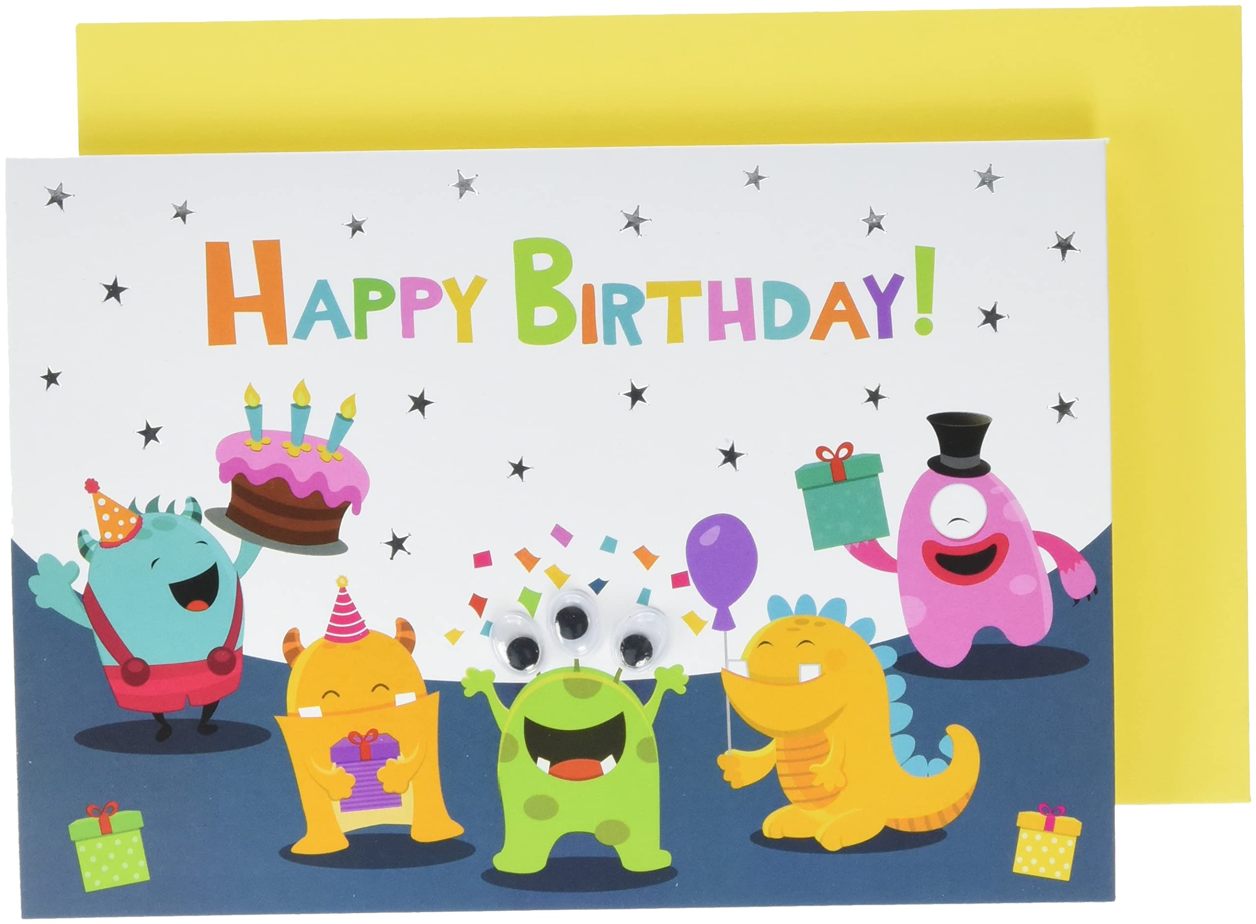 Children's Lifestyle Birthday Card - Monster Wiggle Eyes - 11.6 x 16.6 cm