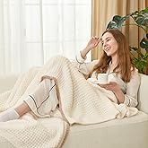 Snuggle Sac Cream Waffle Throw Blanket for Couch Bed Sofa 60x80 inches, Reversible Cream Blanket Microfiber Fluffy Fuzzy Cozy Knit Twin Blanket for Women Mothers Birthday Gifts