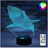 [ 7 Colors/3 Working Modes/Timer Function ] Remote and Touch Control Shark Night Lights, Dimmable LED Multicolor Lamp for Children and Kid's Room